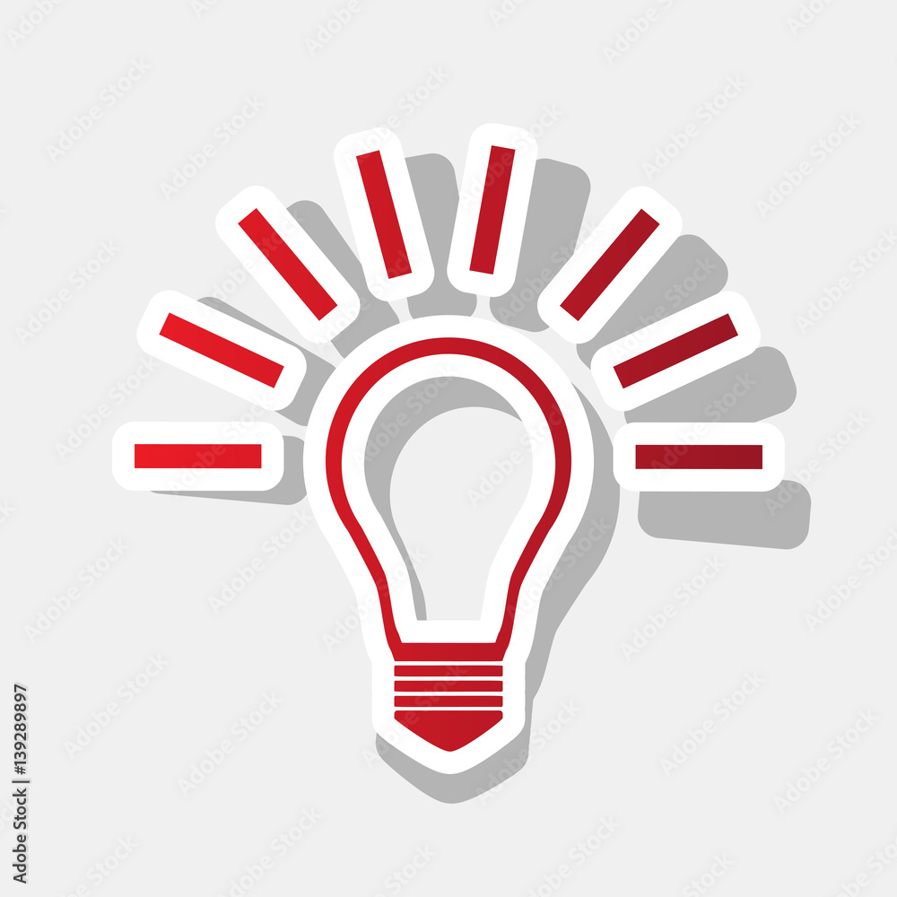 Poster light lamp sign. vector. new year reddish icon with outside stroke and gray shadow on light gray bac