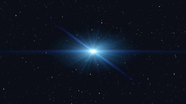 Bright star shining and dark space with stars. Background with spotlight beam glowing. 