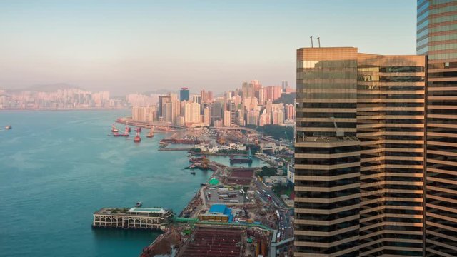 hong kong city bay sunset light rooftop side panorama 4k time lapse china

