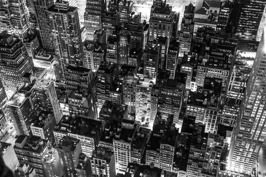 New York City at night in black and white