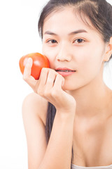  portrait of asian young woman preferring food