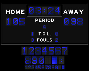 Fototapeta premium Basketball score board with blue square led on black background