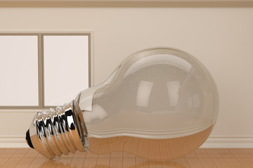 A giant light bulb in the room,3D illustration.