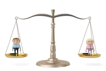 A  man and woman on the scales,3D illustration.