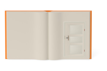 The open book and door,3D illustration.