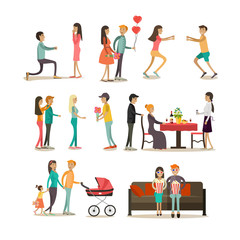 Vector flat icons set of people in love