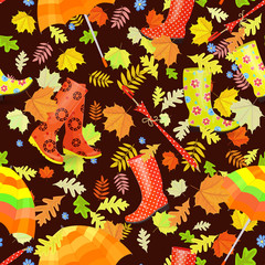 seamless texture with umbrellas and rubber boots on background o