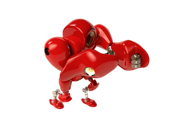 A red boxing robot hands up