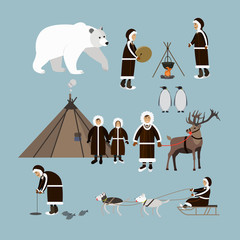 Vector set of arctic people and animals flat style icons © skypicsstudio