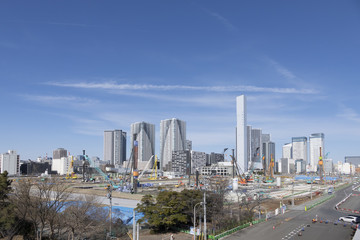 Obraz premium Krajobraz miasta Tokio Tokyo przybrzeżne subcenter Harumi Olimpijska wioska sportowców Stabilna budowa