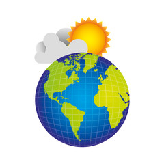 earth planet with cloud and sun, vector illustraction design
