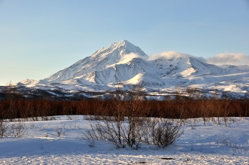 Fototapeta na wymiar Beautiful winter volcanic landscape