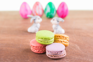 Macarons with Easter egg and bunnies