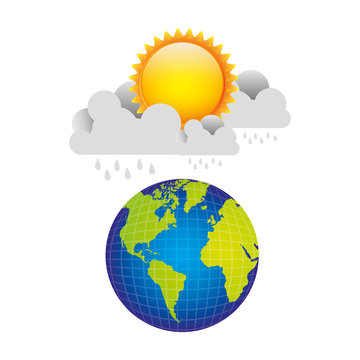 earth planet with cloud rainning and sun, vector illustraction design