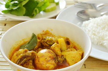 spicy chicken with egg spoiled while being incubated curry and rice