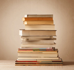 A stack of books with vintage background