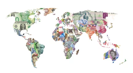 Fotobehang wereld valuta kaart © tony4urban