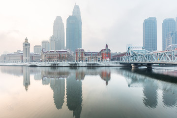 River And Modern Buildings Against Sky in Tianjin,China.