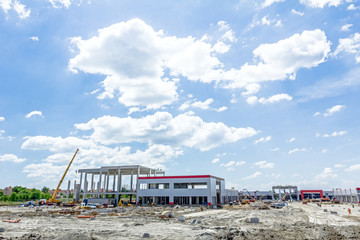 View on construction site, unfinished modern edifice
