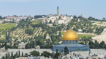 Fototapeta premium Jerusalem panoramic roof view to christians, jewish and muslims sacred places