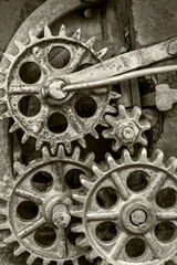old industrial mechanism with rusty gearwheels