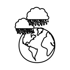 figure earth planet with clouds rainning icon, vector illustraction