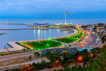 View of the city Baku and National Flag Square