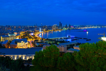 Night view of the city boulevard. Baku