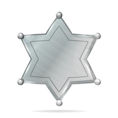 Sheriff Badge Star Vector. Realistic Blank Of Metal Sheriff Badge Star. Empty Blank With Shadow.