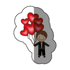 color bridegroom with red heart balloons in his hand, vector illustraction