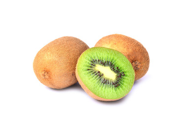 Kiwi fruit and half kiwi fruit isolated on white background