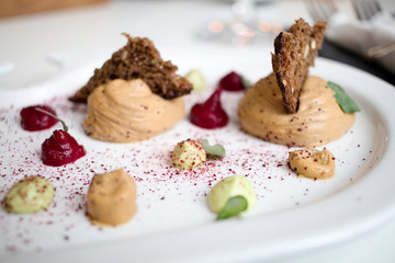 chicken liver pate with beet ketchup and basil mayo