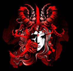 beautiful bloody girl demon symbolizing death