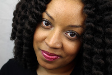 African Amercian Woman Curly Hair Closeup