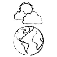 silhouette earth planet with cloud and sun, vector illustraction design