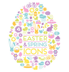 large set of easter and spring icons in easter egg shape