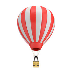 Fototapeta premium 3d rendering of a red and white hot air balloon with a basket on white background.