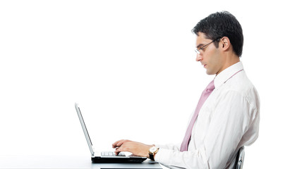 Fototapeta na wymiar businessman in glasses working with laptop