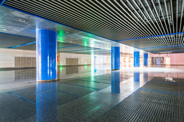 modern hallway of airport or subway station in city of China.