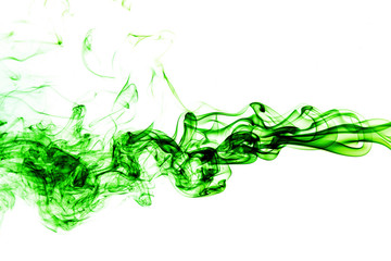 Abstract green smoke on white background, smoke background,green ink background,green, beautiful...