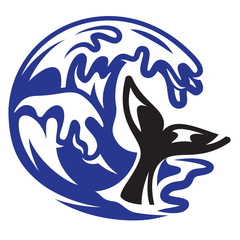 vector color pattern with stormy ocean wave and whale tail