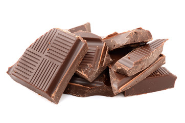 Dark chocolate on a white background