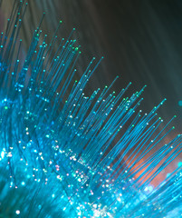 optical fibres dinamic flying from deep on technology background