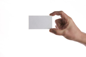 Fototapeta premium Businessman holding business card with copy space isolated on white background