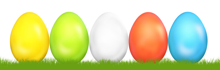 easter eggs and flat green grass 3d render