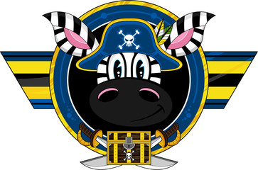 Cute Cartoon Zebra Pirate Captain