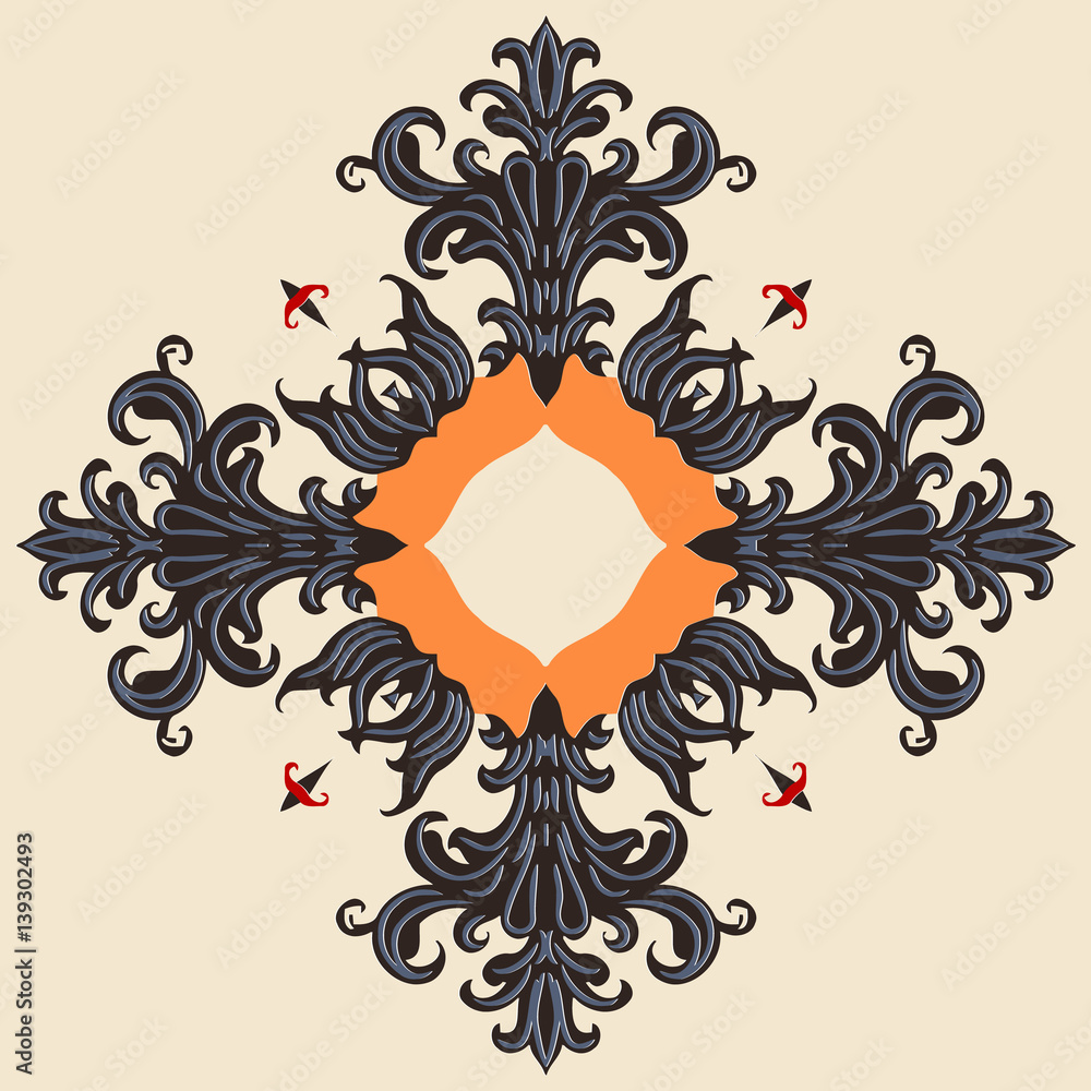 Poster abstract symmetrical pattern retro vintage element medieval decoration on a light background