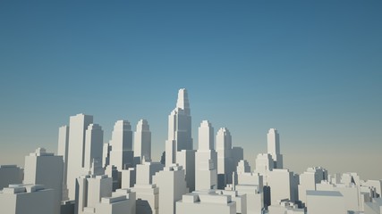 The layout of the city with skyscrapers on the background of blue sky, 3d render