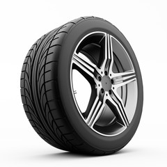 3D rendering of a car wheel on a white background.