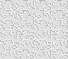 Seamless 3D white pattern, indian ornament, persian motif,  vector. Endless texture can be used for wallpaper, pattern fills, web page  background,  surface textures.